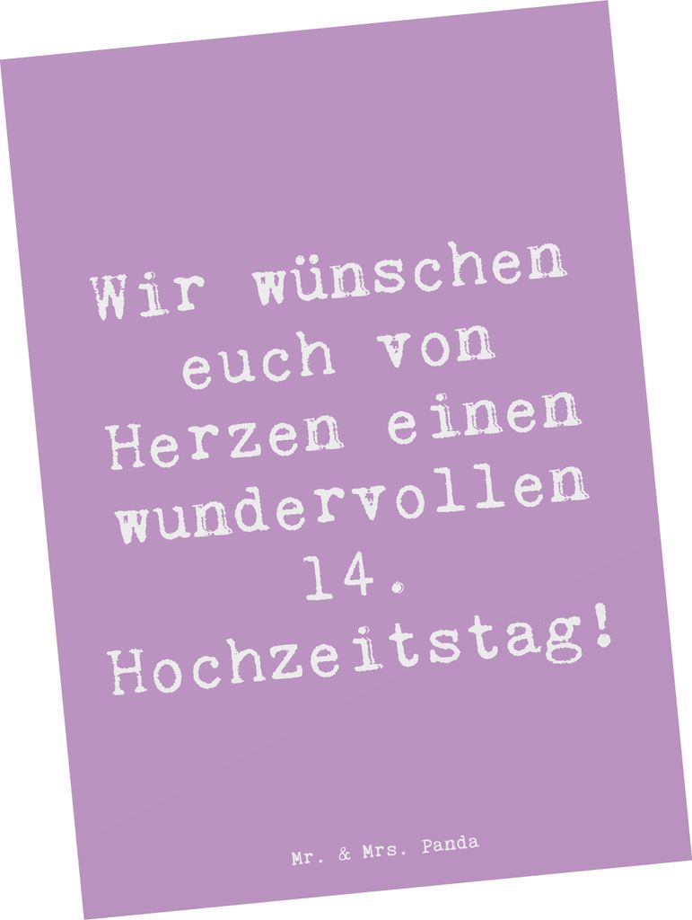 Mr. & Mrs. Panda Postkarte Spruch 14. Hochzeitstag Elfenbeinhochzeit - Lavendeltraum - Geschenk, Geschenke, Heirat, bildkarte, Wandbild, Ansichtska...