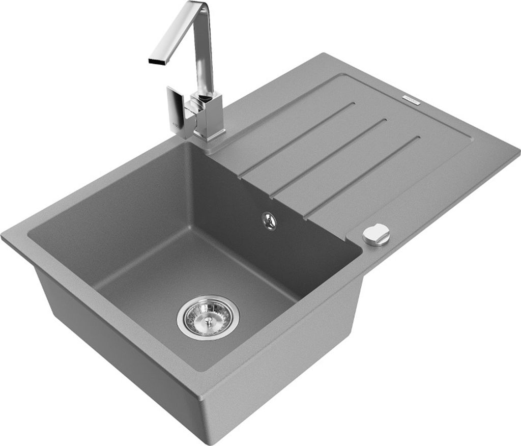 Mexen Bruno 1 Becken-Granitspüle mit Abtropffläche und Mischbatterie Rita, Grau - 6513-71-670300-00