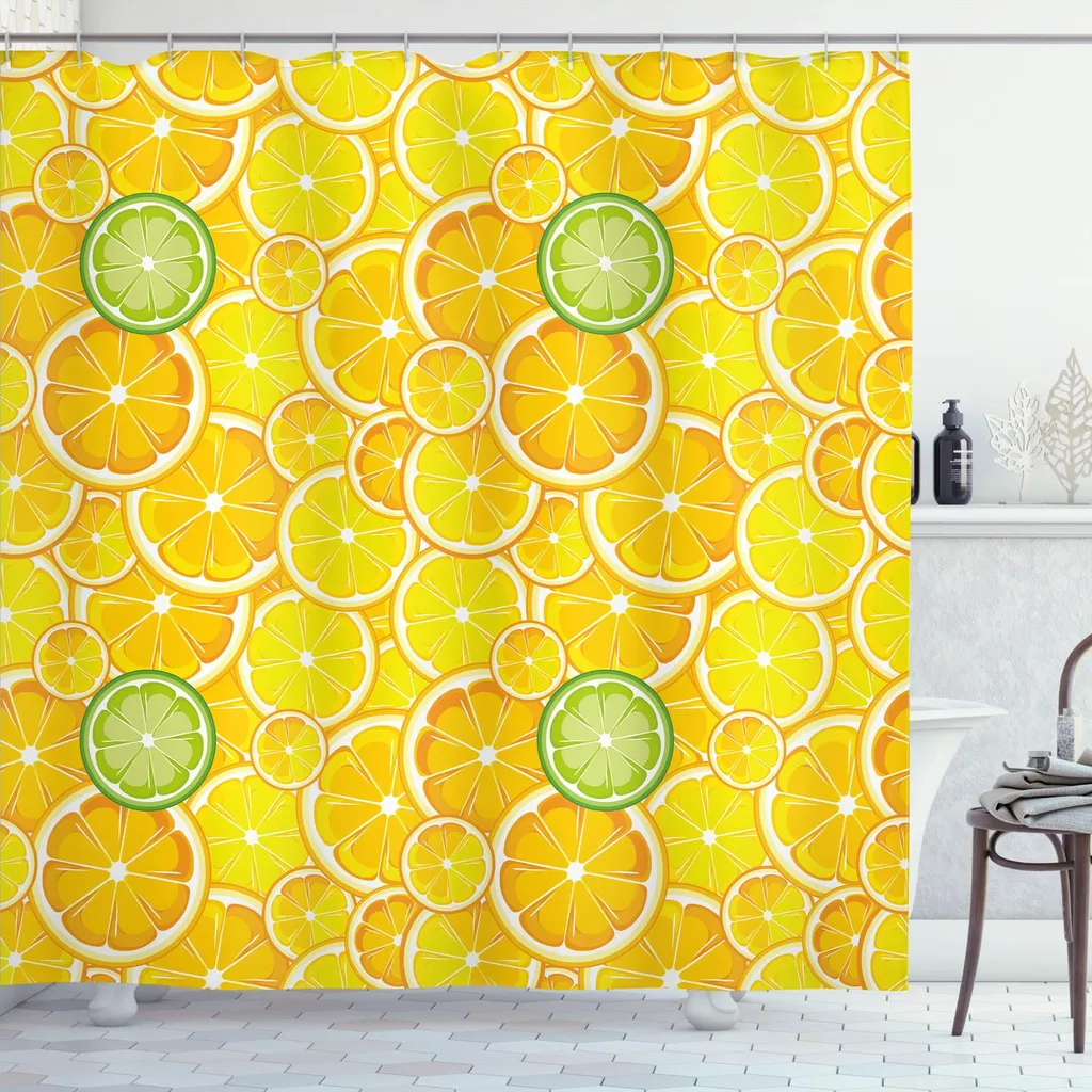 Tenda Doccia ABAKUHAUS 175x200 Agrumi - Energizzante Giallo Bianco