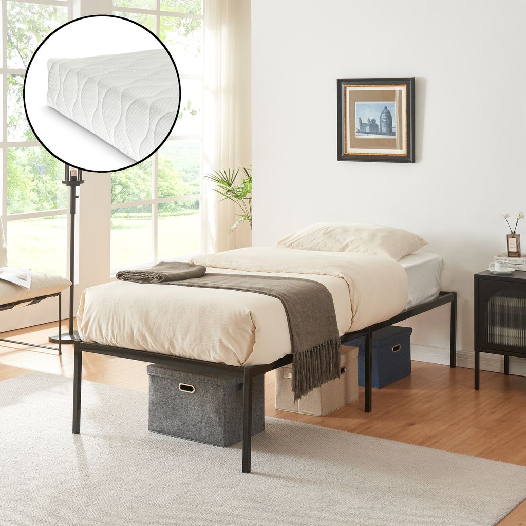 Metallbett ‘Vårdö’ mit Matratze 90 x 200 cm Schwarz Produktbild 