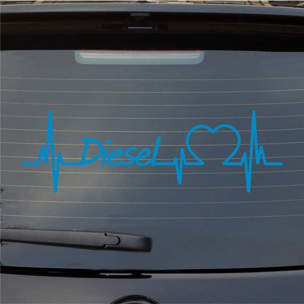 Heckscheibenaufkleber Diesel Herzschlag Puls Sprit Gas Benzin Liebe 55x17 cm Hellblau Auto Aufkleber Sticker