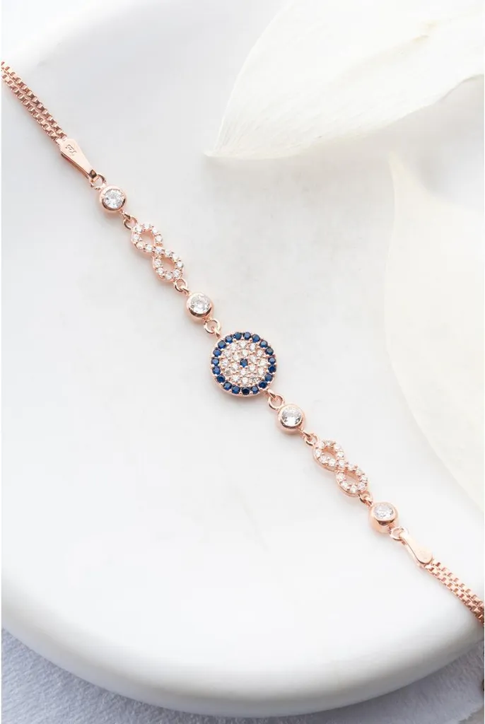 Bracelet infini argent 925 anti-oxydation et œil Nazar en zircon