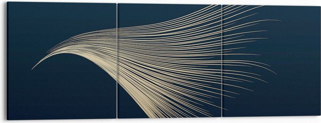 Bild auf Leinwand - Leinwandbild - 3 Teile - Golden Borsten Abstraktion - 150x50cm - Wand Bild - Wanddeko - Wandbilder - Leinwanddruck - Bilder - W...