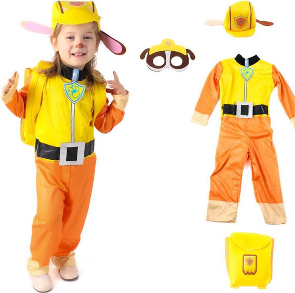 Kostüm PAW PATROL RUBBLE Set: Anzug, Mütze, Maske und Produktbild 