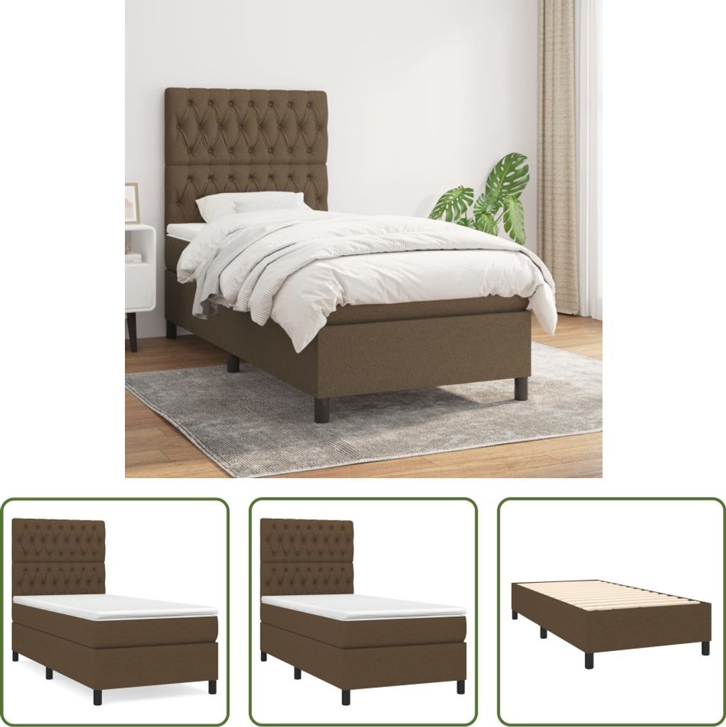 The Living Store Boxspringbett mit Matratze Dunkelbraun 90x200 cm Stoff