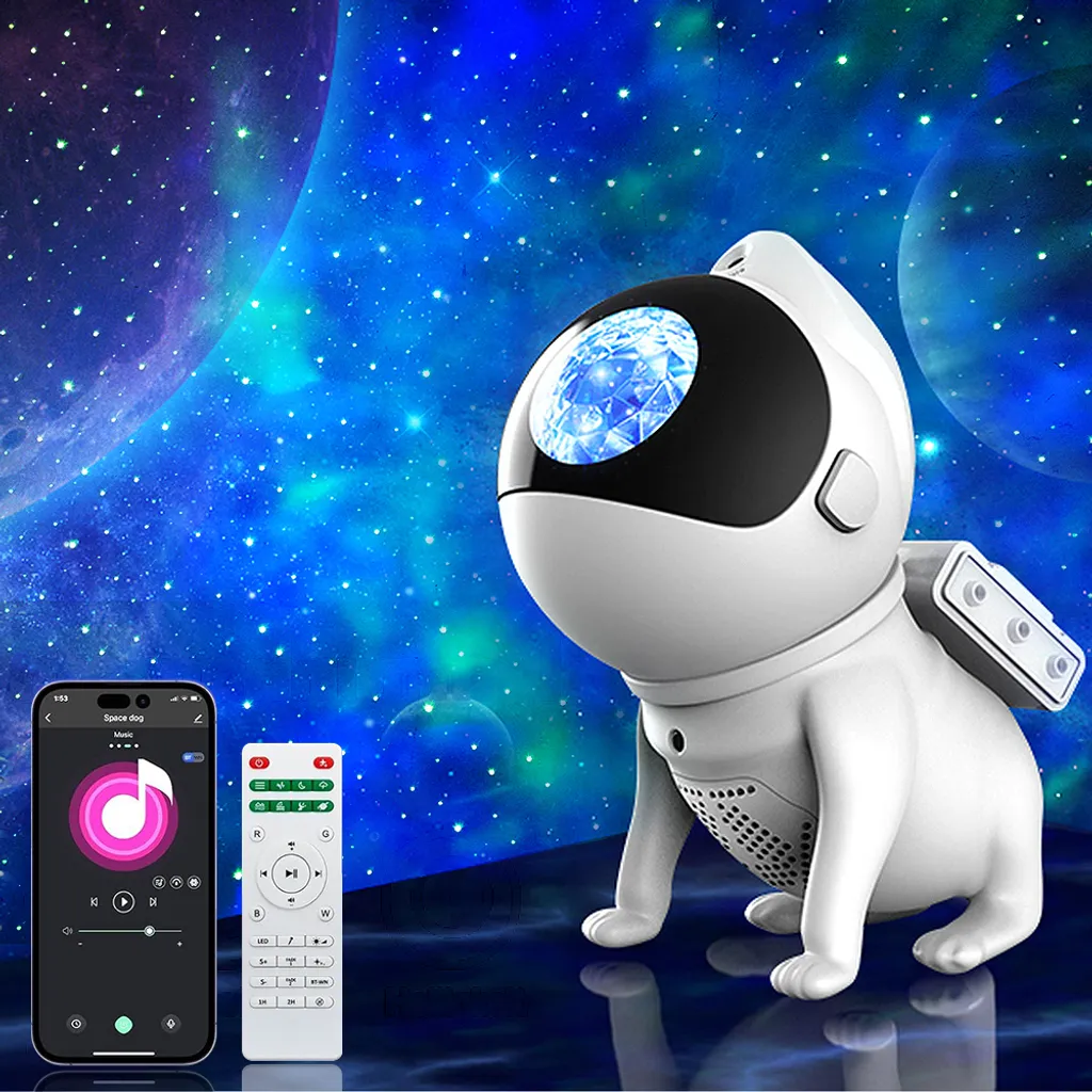 Projecteur Ciel Étoilé Chien Astronaute avec Musique Bluetooth et Télécommande