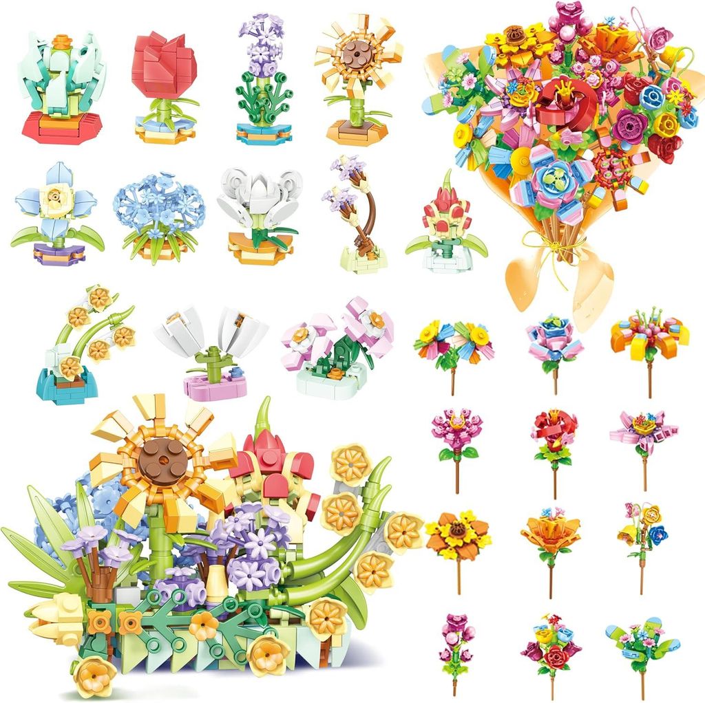 Adventskalender 2025, Weihnachtsabzählkalender mit 24 Mini-Botanischen Sets, kreative wiederverwendbare Blumenbausteine