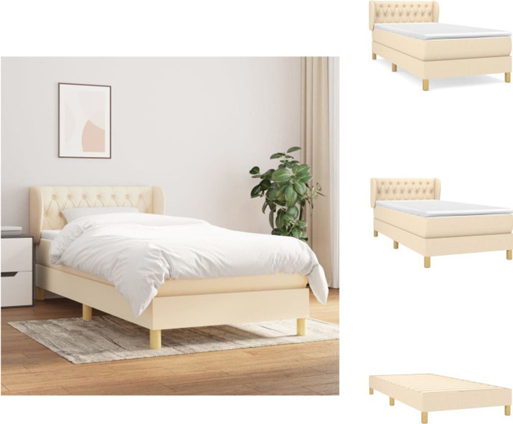 vidaXL Boxspringbett mit Matratze Creme 90x200 cm Stoff - Betten & Bettgestelle