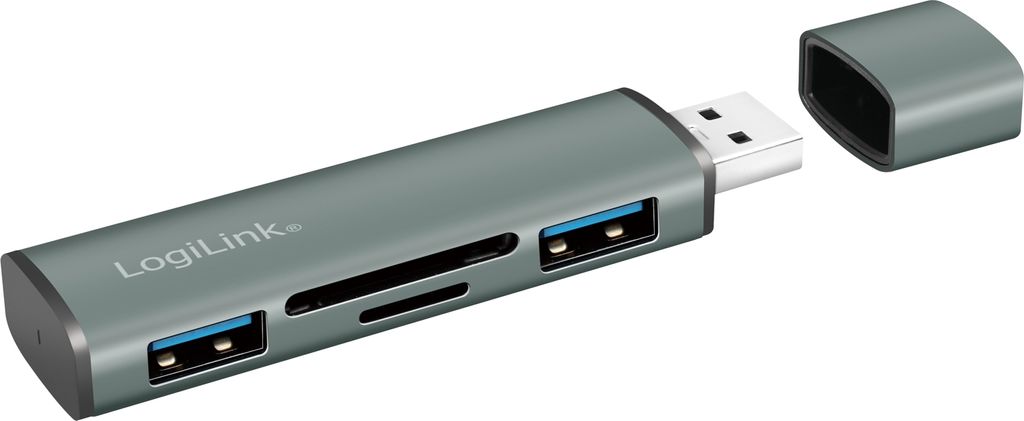 LogiLink USB 3.2 2-Port Hub m. Kartenleser Produktbild 