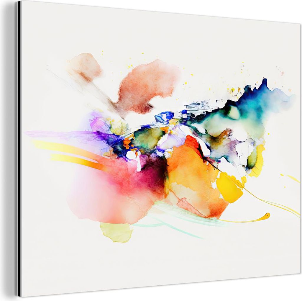 MuchoWow Wanddekoration Metall Metallbild Wandkunst 40x30 cm Aquarell - Regenbogen - Abstrakt - Kunst MuchoWow Aluminium Gemälde - Dekoration Wohn...