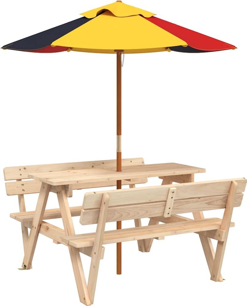 vidaXL Picknicktisch für 4 Kinder mit Sonnenschirm Massivholz Tanne