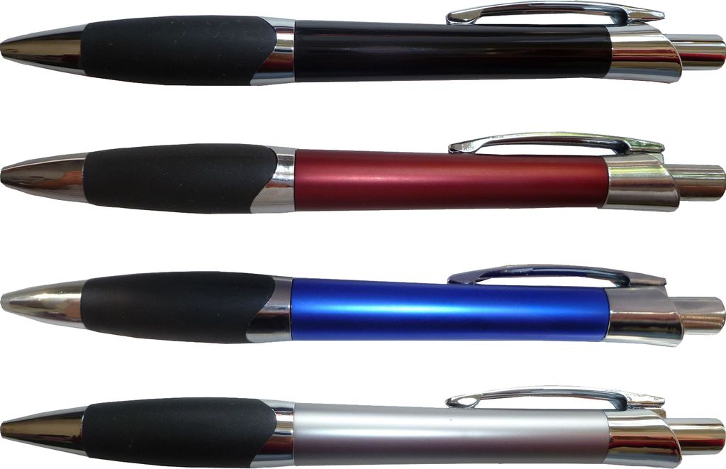 4x Kugelschreiber aus Metall / mit Griffgummimanschette / 4 Farben