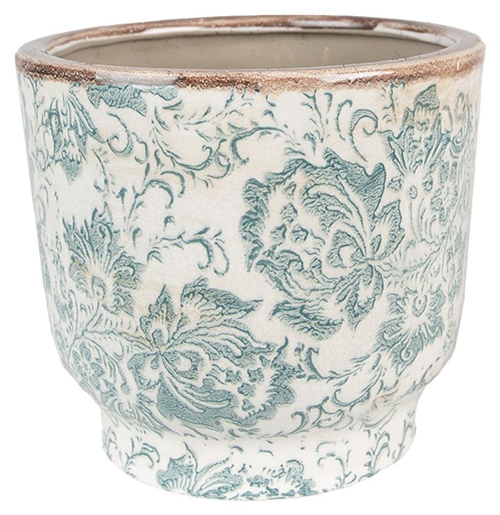 Clayre & Eef Blumentopf Ø 17x15 cm Grün Beige Keramik Produktbild 