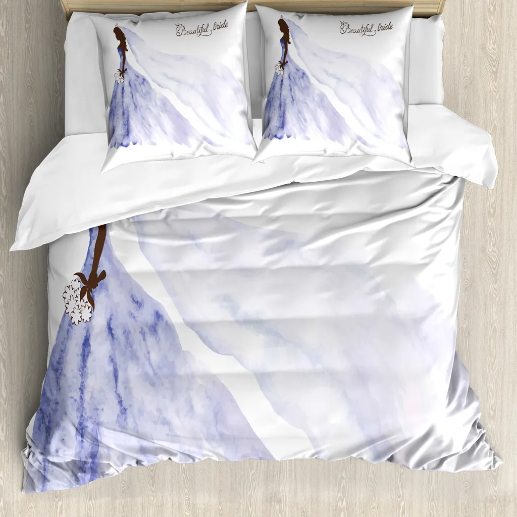Parure de lit 2 places 200x200 cm design abstrait violet et bleu ciel