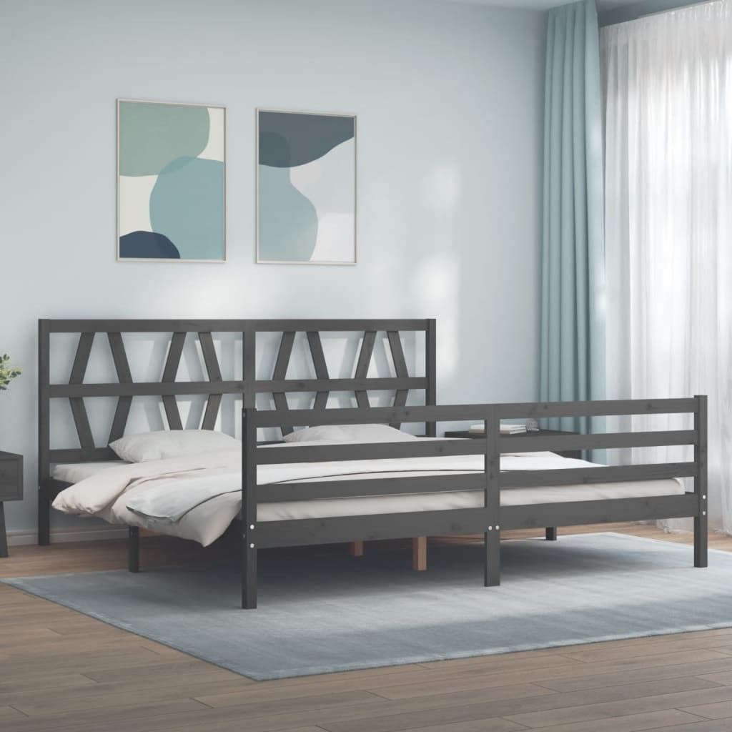 Maison Exclusive - Massivholzbett mit Kopfteil Grau 200x200 cm