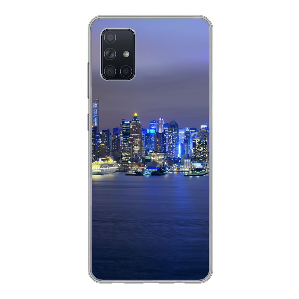 MuchoWow Handyhülle Schutzhülle Hülle für Samsung Galaxy A71 New York - Skyline - Nacht Silikon Softcase Handy Hülle - Kartenbesitzer
