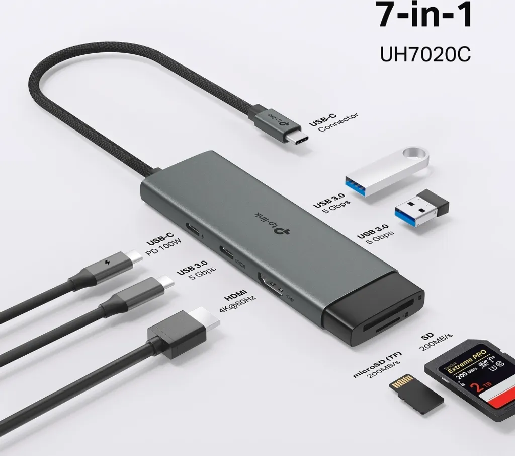 Hub USB-C Portatile TP-Link UH7020C | 7 in 1 per Viaggi e Smart Working - 3