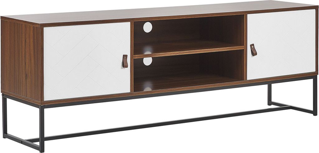 BELIANI Modernes Lowboard Dunkler Holzfarbton / Weiß 2 Türen MDF- Platte Metall für Schlafzimmer für Wohnzimmer