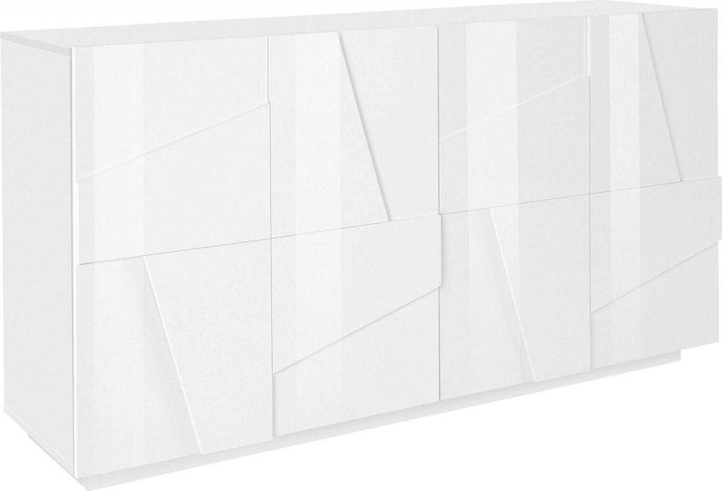 Kommode Noel, Küchen-Sideboard mit 4 Türen, Wohnzimmer-Buffet, 100 % Italy, cm 162x44h86, glänzend weiß