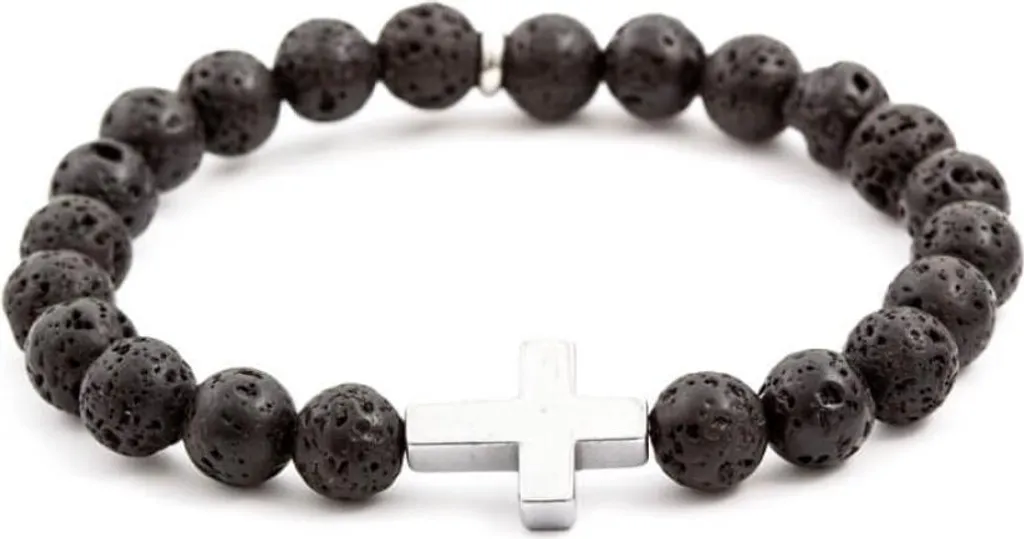 Bracciale di perline in pietra lavica ed ematite MINK61, 19 cm
