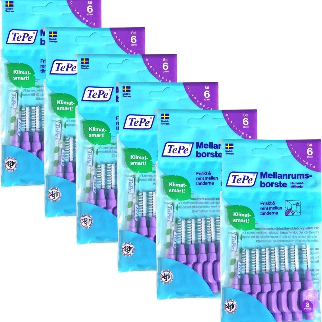 6x TePe Original Interdentalbürsten - 1,1 mm lila - 6x 8 Stück