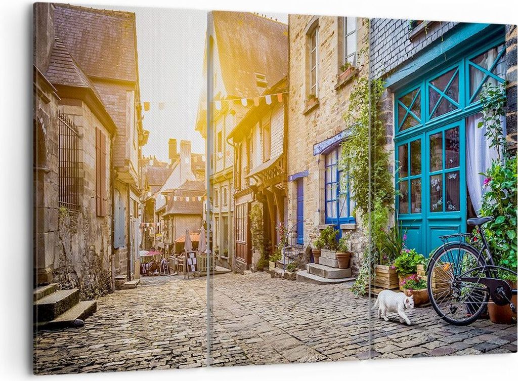 Bild auf Leinwand - Leinwandbild - stadt straße katze - 105x70cm - Wand Bild - Wanddeko - Leinwanddruck - Bilder - Kunstdruck - Wanddekoration - L...