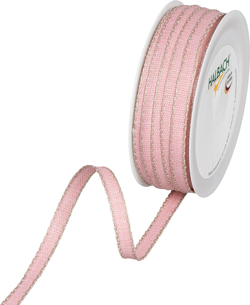 HALBACH Band mit Leinenkante 7 mm breit 12 m lang Dekoband Geschenkband Rosa