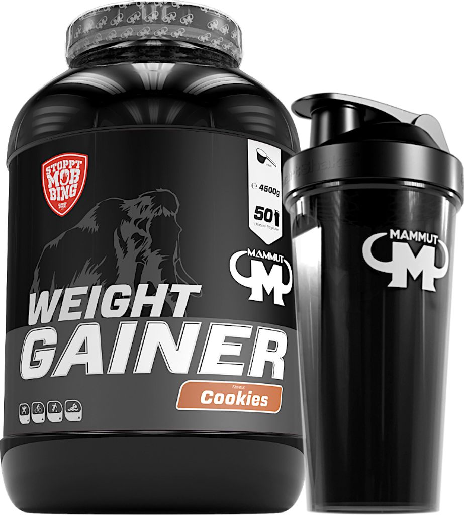 Mammut Nutrition - Weight Gainer 4500 g Dose - 50 Portionen + GRATIS Protein Shaker, Geschmack: Cookies