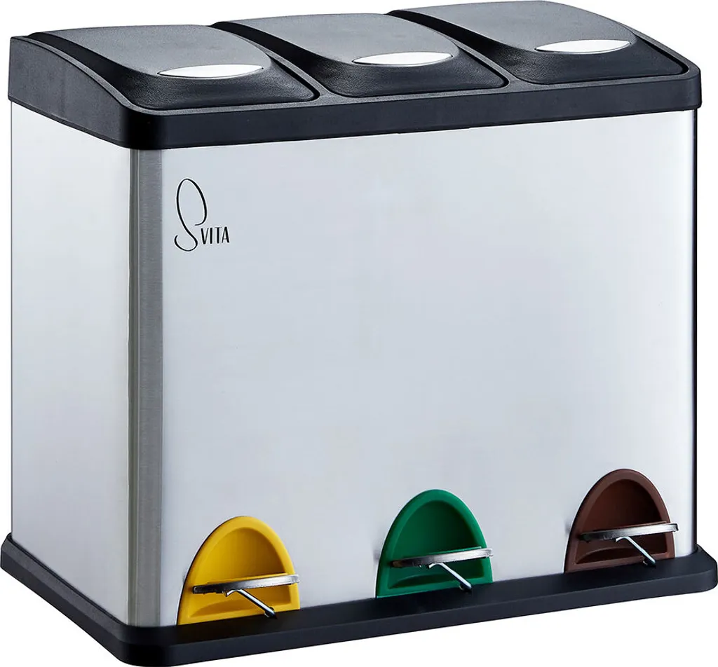 SVITA TC3X8 Poubelle à pédale 24L en acier inox argent pour tri sélectif