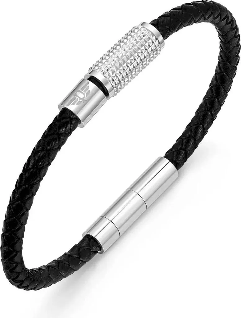 Bracelet Police noir en acier noirci texture maillon rock pour homme