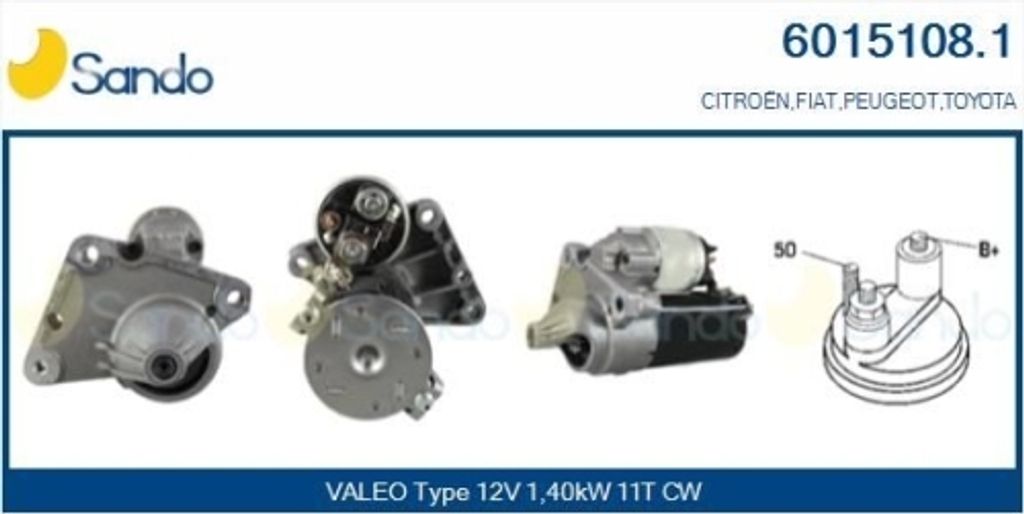 SANDO 6015108.1 Starter Anlasser 1,40kW für FIAT Scudo (270, 272) 12V