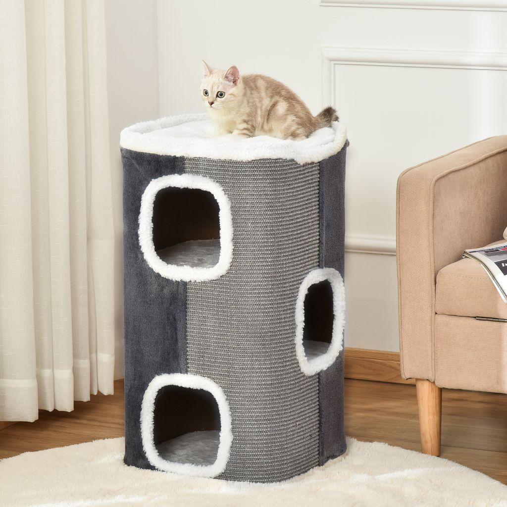 PawHut Kratztonne Für Katzen Katzenkratzbaum 3 Ebenen Katzenbaum Kletterbaum Fuer Katzen Katzenmoebel 8680732