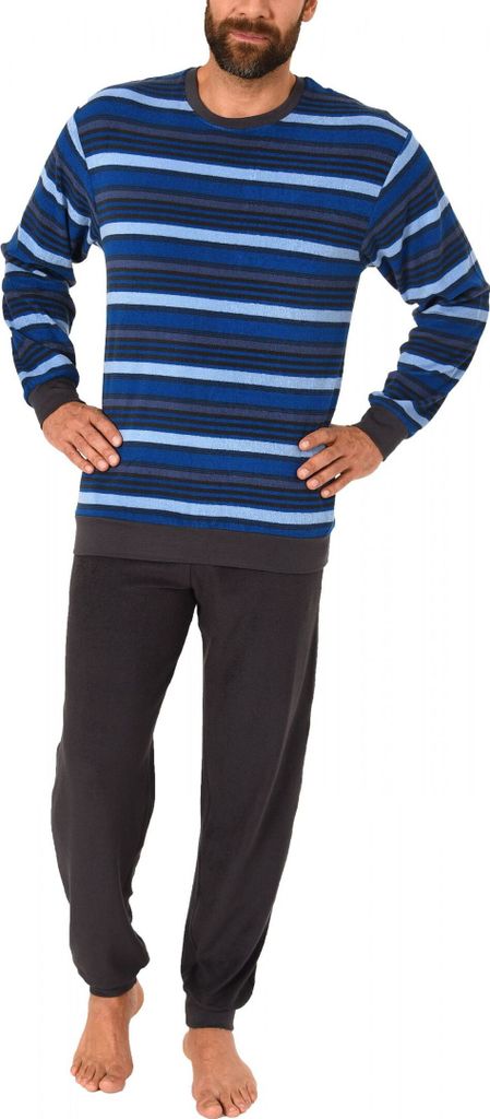 Herren Frottee Pyjama lang mit Bündchen – auch in Übergrössen erhältlich – 101 93 732 ; blau , 50