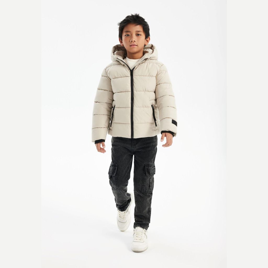 Minoti Winterjacke wattiert Kapuze Creme Gr. 158 für Jungen