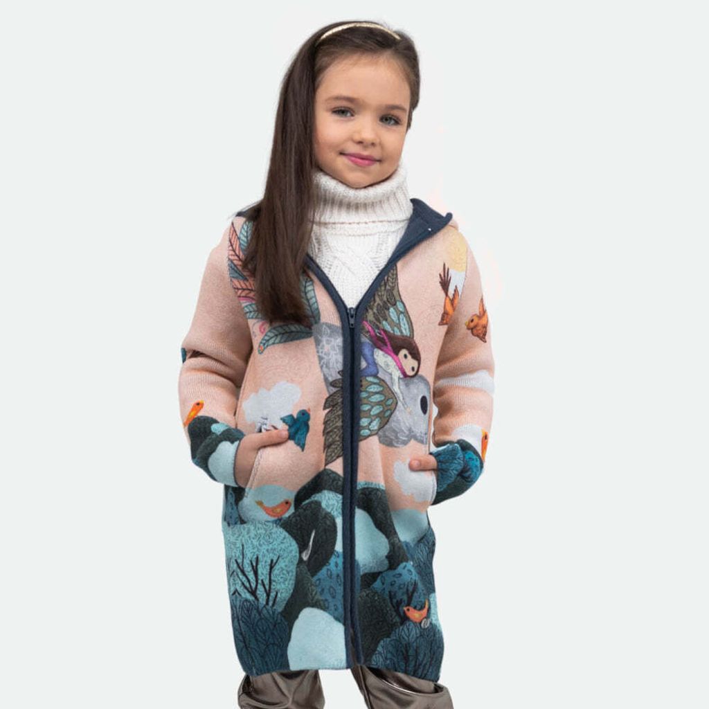 Belmil Sparrow Strickjacke lang Cardigan Knit Pullover Kapuzenpullover mit Reißverschluss Kinder mädchen, Größe: 122
