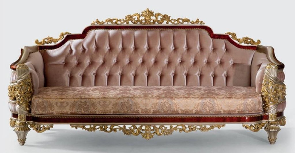 Casa Padrino Luxus Barock Sofa Rosa / Braun / Silber / Gold 240 x 90 x H. 116 cm - Prunkvolles Wohnzimmer Sofa mit elegantem Muster - Möbel im Bar...