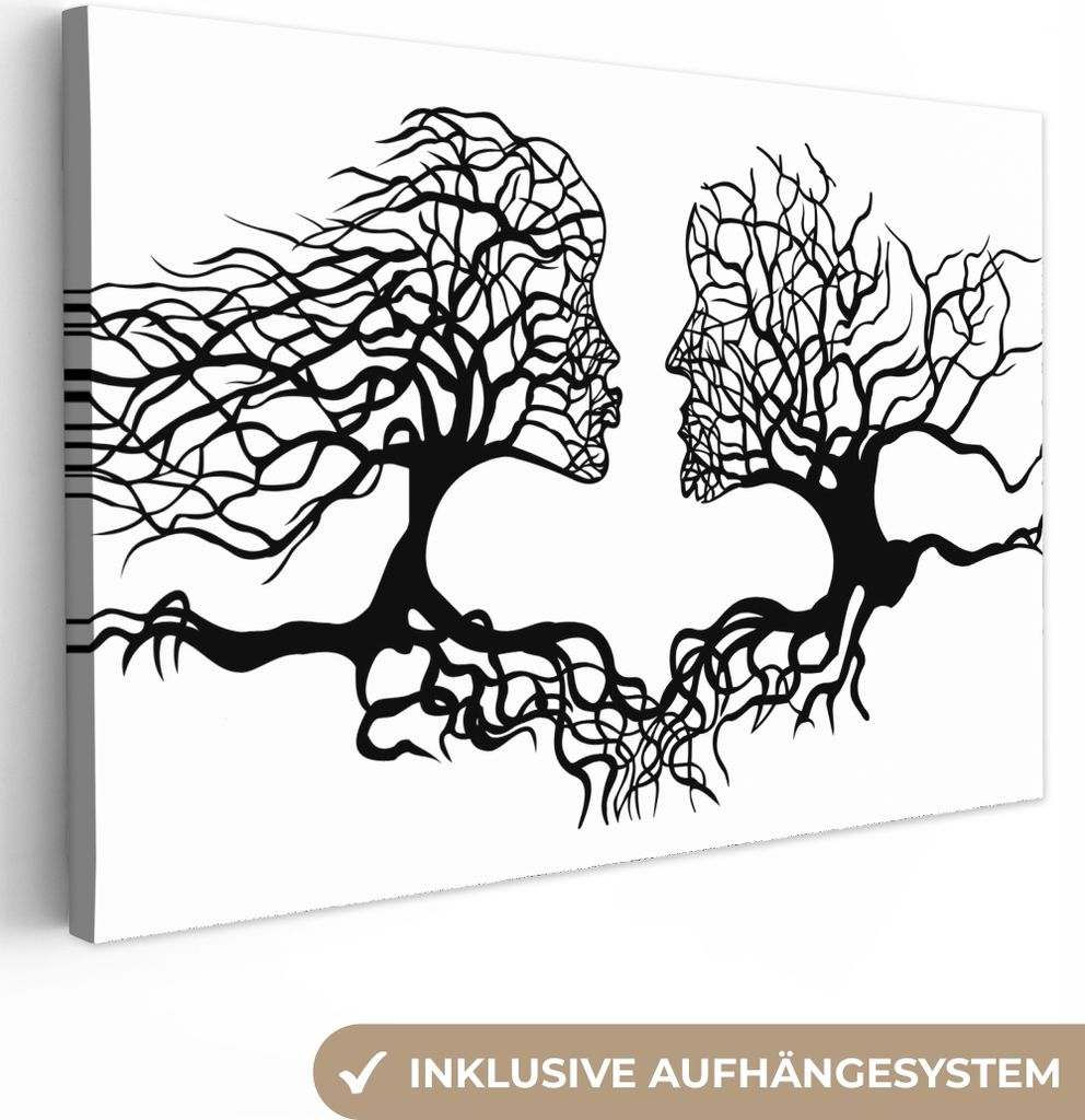 MuchoWow - Leinwandbilder - Bäume - Gesicht - Kunst - Abstrakt, Wandbild, Wanddeko Bilder Wohnzimmer, 120x80 cm