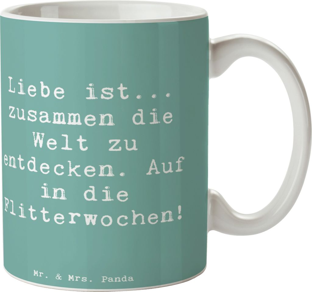 Mr. & Mrs. Panda Kaffeebecher Spruch Liebe Flitterwochen - Meeresbrise - Geschenk, Henkelbecher, neue Orte, Hochzeit, Kaffeetasse, Tasse, Heiraten,...