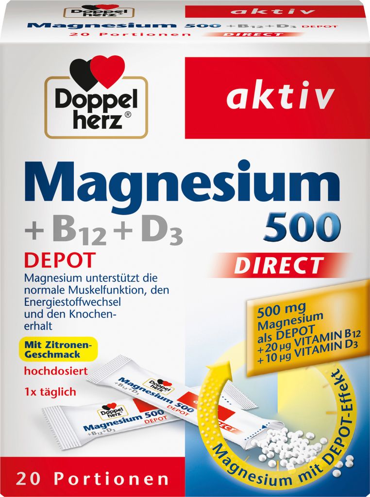 Doppelherz | Aktiv Magnesium 500 + B12 + D3 Direct Depot | Produktbild 