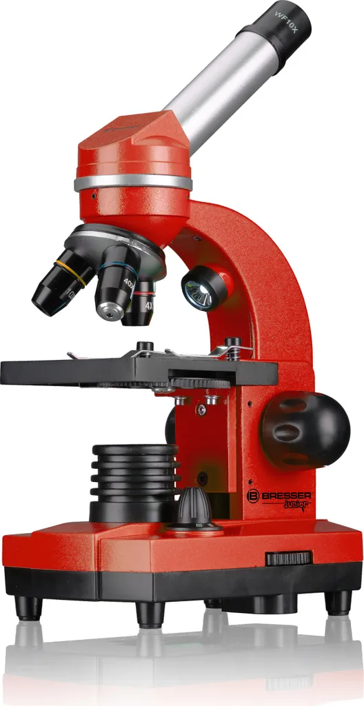 Microscope Junior 29 cm Rouge en Acier avec Coffret Complet 28 Pièces