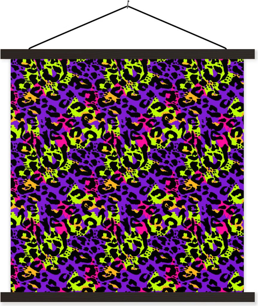 MuchoWow Textilposter Tiermuster - Neon - Lila - Gelb 90x90 cm mit schwarzem Rahmen - Magnetisches