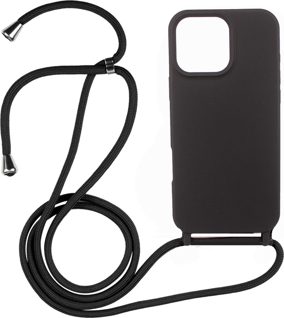 Handyhülle Schwarz mit Handykette Band für IPhone16 promax Silikon Schutzhülle Case Zum Umhängen
