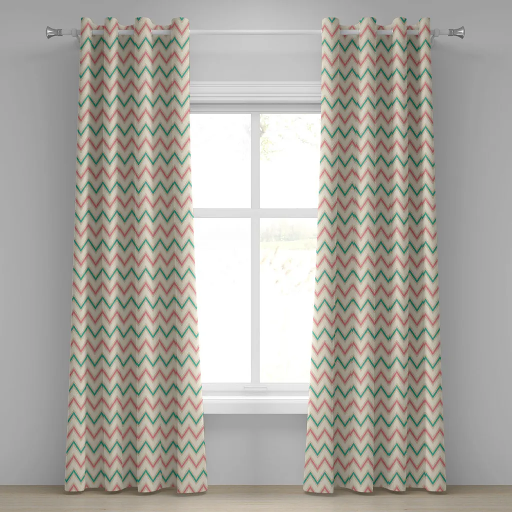 Rideau de salon zigzag rose et vert pour décoration d'intérieur