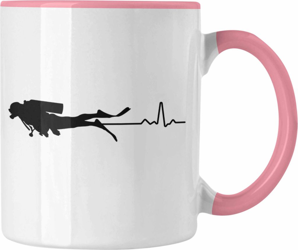 Trendation - Taucher Tasse Geschenk Kaffeetasse Geschenkidee Männer Tauchen Evolution Grafik Tauchlehrer Tauchsportler Becher (Rosa)