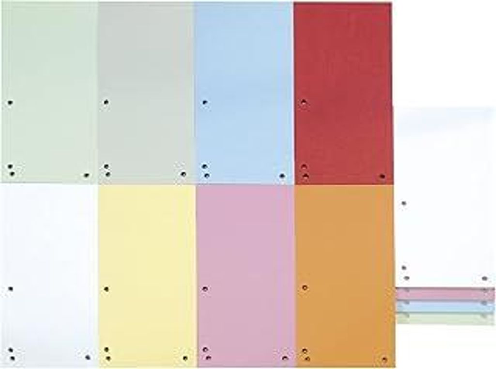 DONAU 100er Pack Trennstreifen/Farbe: Farblich Sortiert / 1/3 A4 aus 190 g/m² Recycling-Karton/ 4-fach Lochung/ 23,5 x 10,5 cm/Gelocht/Trennblätt...