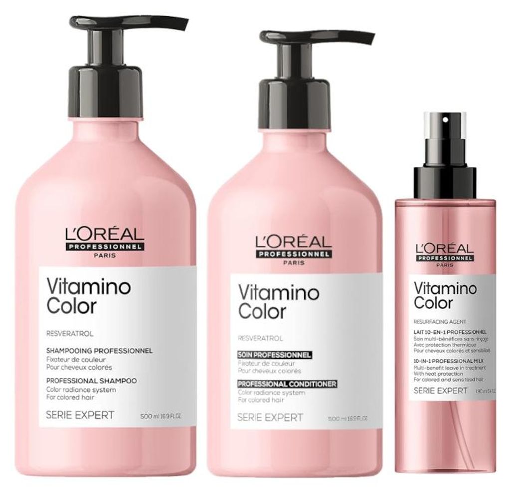 Loreal Vitamino Color Shampoo 500ml + Loreal Vitamino Color Conditioner 500ml + Loreal Vitamino Color 10in1 190ml NEW