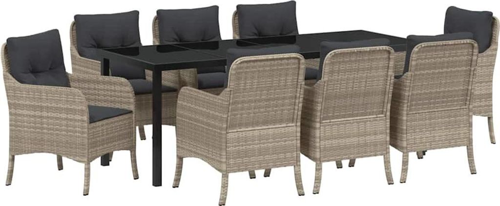 vidaXL Garten Essgruppe mit Kissen 9 pcs Hellgrau Poly-Rattan