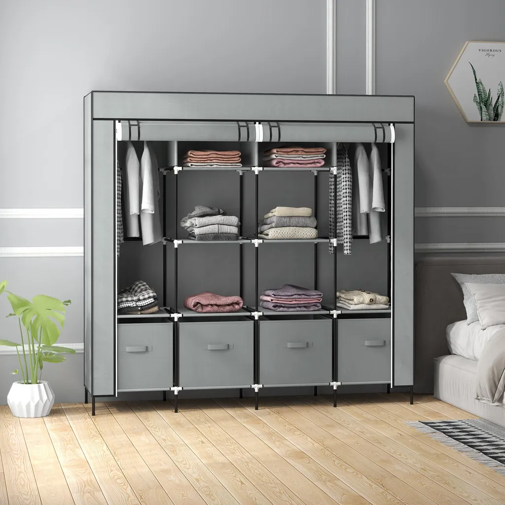 Dressing penderie modulable avec 10 compartiments et tiroirs de rangement