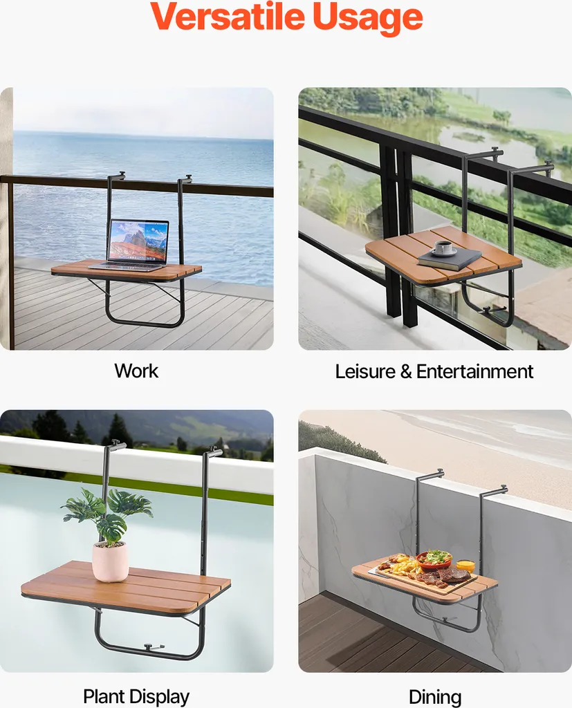 Table de Balcon VEVOR 595x400 mm avec Support Rabattable pour Rambarde - 6