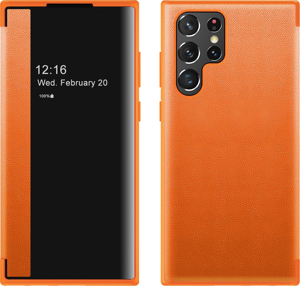 Galaxy S23 Ultra Hülle, Schlank Kunstleder Klapp Ledertasche Schutzhülle für Samsung Galaxy S23 Ultra Orange